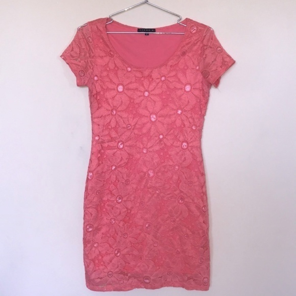 Tiana B Floral Print Peach Aqua Colored Dress W/ Silk Lining Size Small